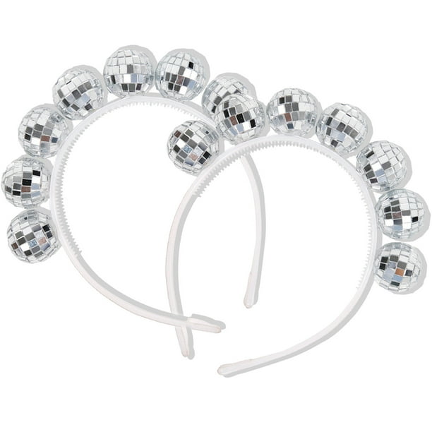 2 Pieces Disco Ball Headbands Mirror Ball Silver Head Boppers 1970s