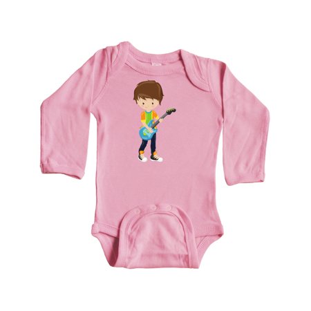 

Inktastic Rock Boy Brown Hair Boy Playing Guitar In Band Gift Baby Boy Long Sleeve Bodysuit