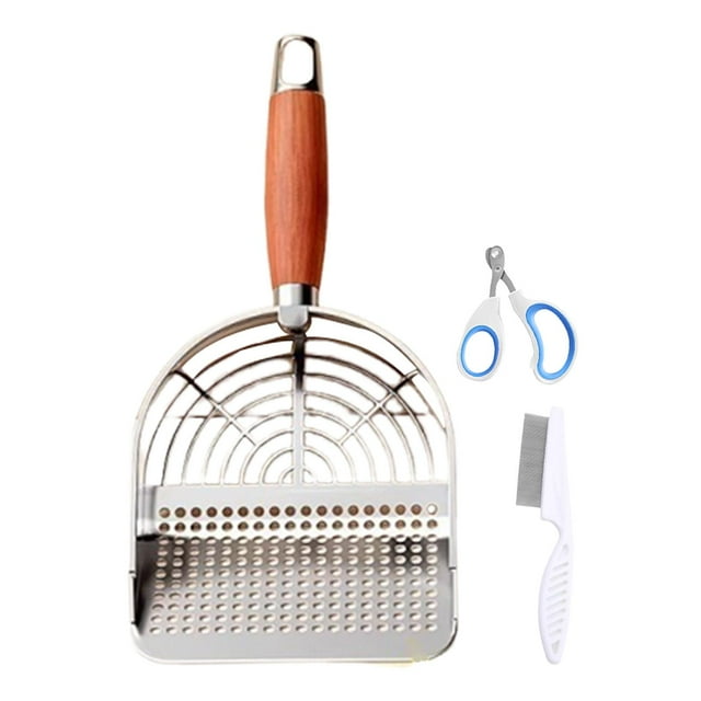 Almencla Cat Litter Scoop Cleaning Tool Comb Nail Clipper Easy to Clean Litter Shovel Round Hole