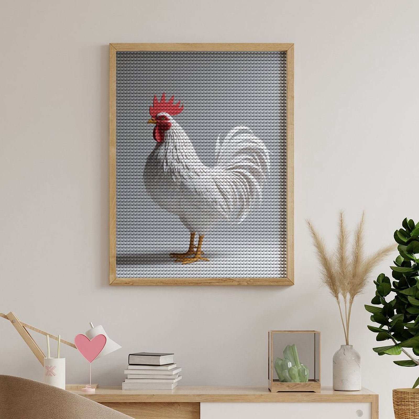 Diamond Art Kits for Adults, White Rooster Paper Art 5D Diamond Painting Kits for Adults Beginners, DIY Full Drill Diamond Painting, Gem Art and Crafts 12x16