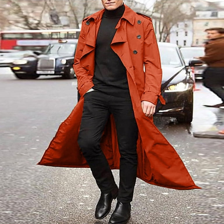 美品　SHAREEF LONG COAT シャリーフロングコート ダークオレンジ HaHaHappy Trench Coat Men Winter Slim Coat Trench Lapel Long
