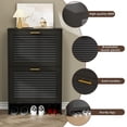 thumbnail image 5 of Shoe Storage Cabinet with 2 Flip Drawers Slim Entryway Shoe Organizer with Louvered Doors, Adjustable Shelves, Space-Saving Design for Hallway, Foyer, or Porch Hidden Shoe Rack Black, 5 of 7