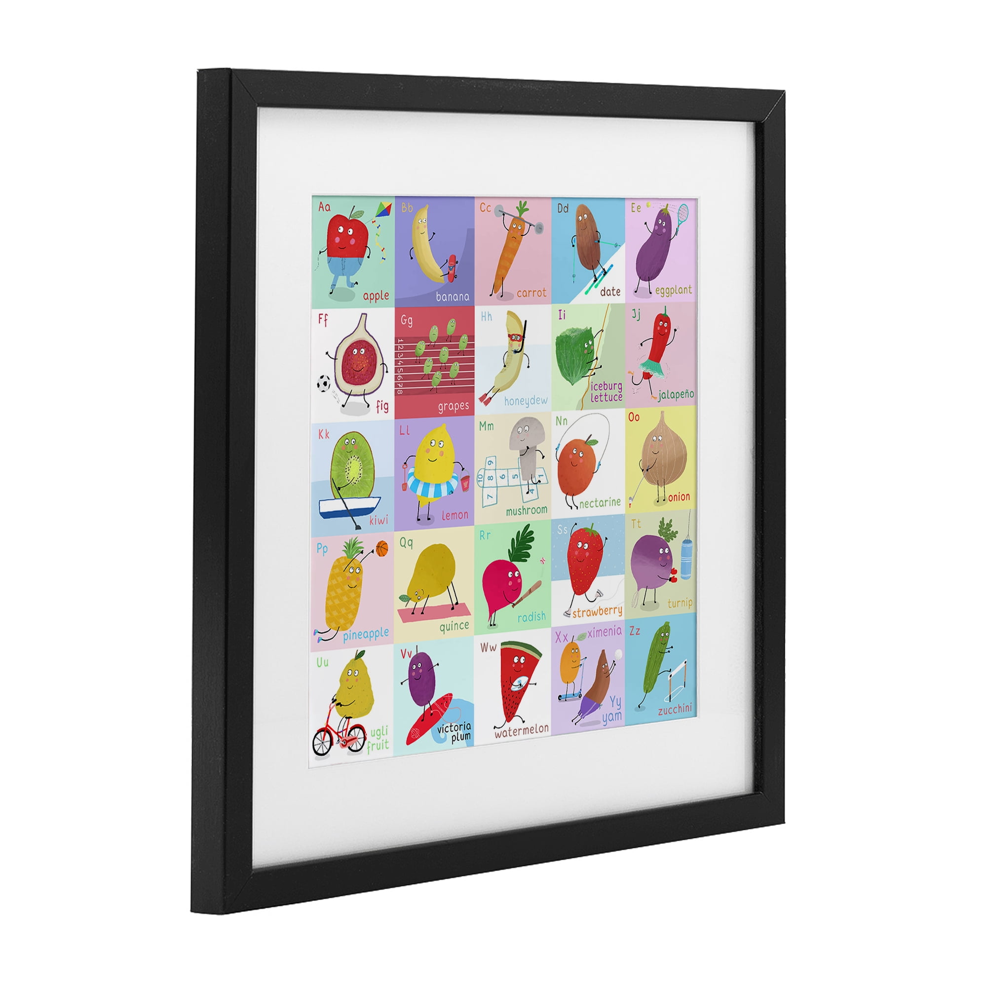 Stupell Industries Sporty Fruit Educational Black Framed Print Under Glass, design by Carla Daly