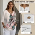 thumbnail image 6 of Xoenoiee Tiger Plum Blossom Paint Splatter Print Cotton Linen Button Down Shirt for Women V Neck Blouse Casual 3/4 Sleeve Tops Loose Fit Cotton Blouses, 4XL, 6 of 7
