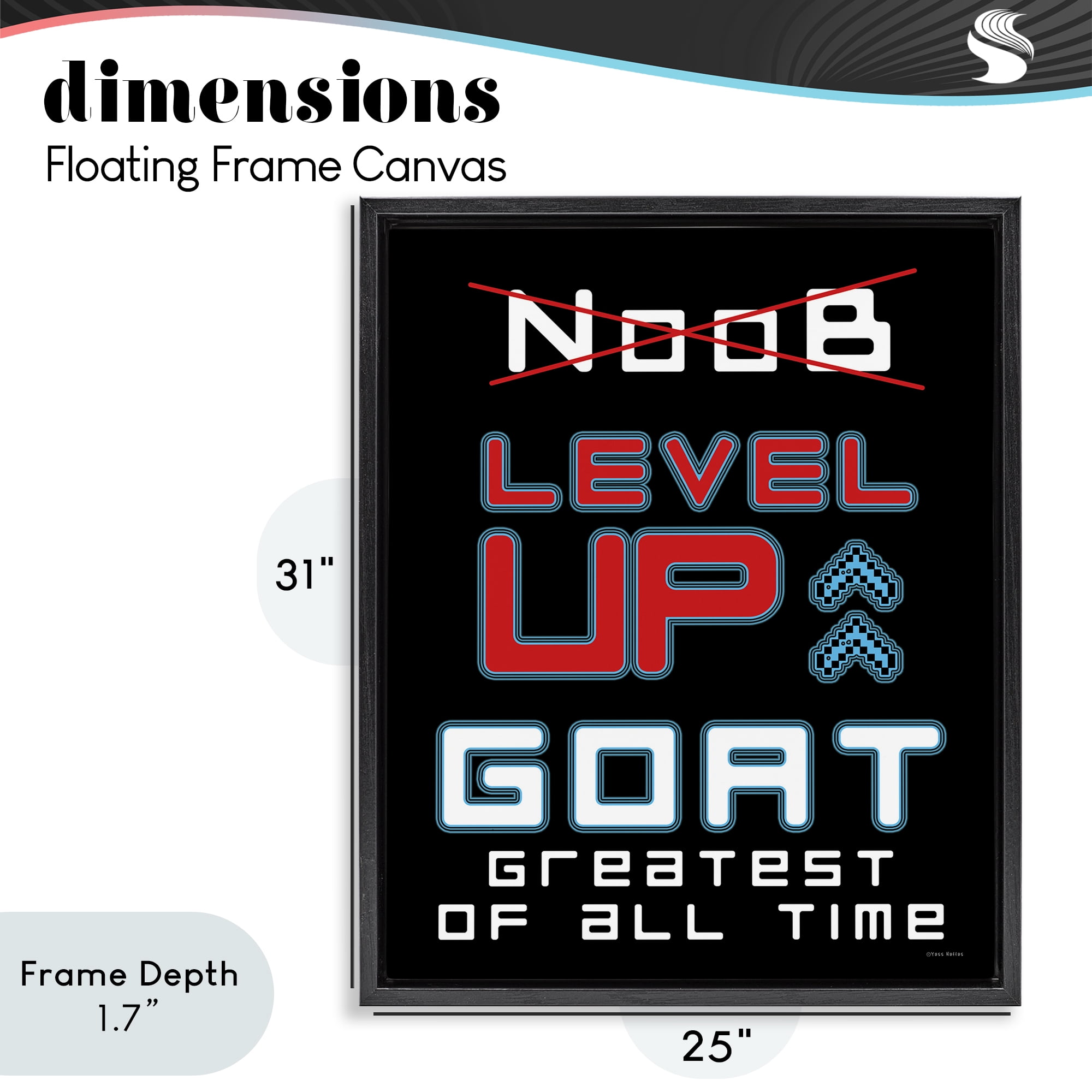 Stupell Industries Greatest Of All Time Gamer Black Framed Floater Canvas Wall Art, design by Yass Naffas Designs