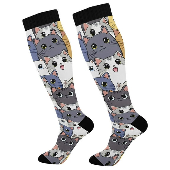 joogoo Colorful Doodle Cute Cats Long Socks Women Men Knee High Sock