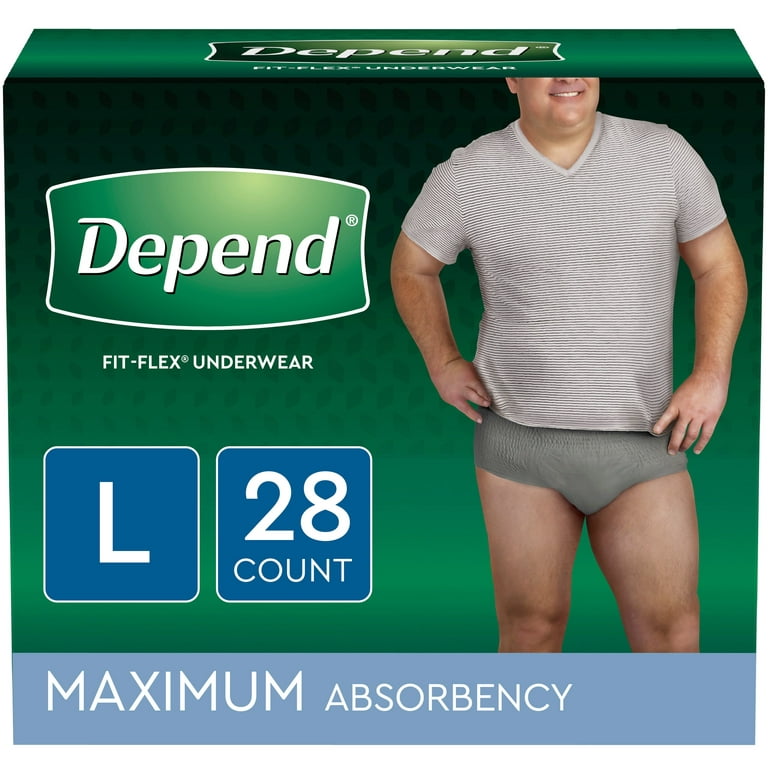 Depend Fit-Flex Incontinence Underwear for Men, Maximum Absorbency, Large,  Grey, 28 Count | 2 Pack - 56 count total