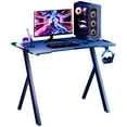 thumbnail image 6 of Queroig Gaming Desk with RGB LED Lights, Carbon Fiber Surface Gaming Table, Large Gaming Computer Desk, X-Shaped Legs PC Workstation Desk with Cup Holder & Headphone Hook, 6 of 7