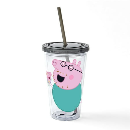 CafePress - Peppa Pig: Daddy Pig & Baby - 16 Ounce Classic Clear Insulated Double Wall Tumbler Cup with Lid Straw Reusable