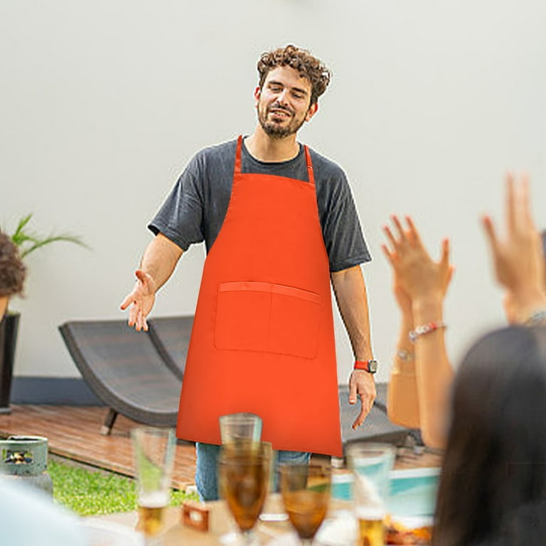 Orange Apron With Pockets, Kitchen Chef Apron With Polyester