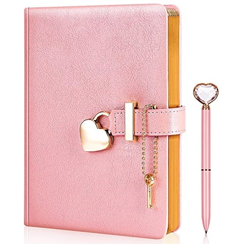 Diario Candado Corazón + Llave + Bolígrafo Diamante + Cuero sintético: Organizador Personal, Agenda, Cuaderno Regalo Mujeres y Niñas