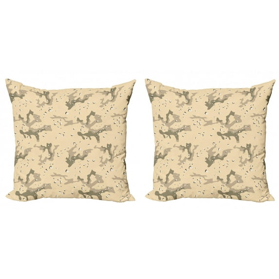 Ambesonne Abstract Throw Pillow Cover 2 Pack, Hiding in Desert Camo, 20", Pale Orange Army Green
