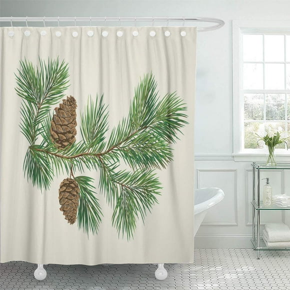 YUSDECOR Evergreen Branch of Christmas Tree Pine Cones Fir Winter Bathroom Decor Bath Shower Curtain 66x72 inch