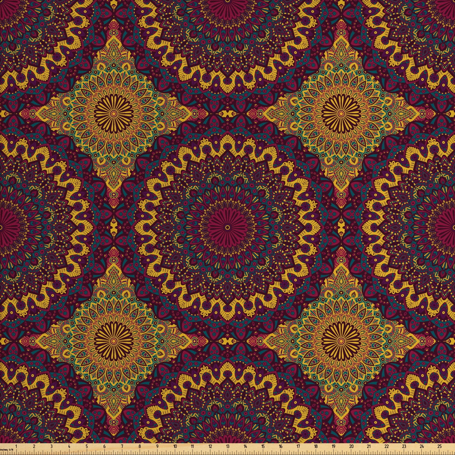 Moroccan Fabric by The Yard, Oriental Art Style Mandala Motifs Vintage