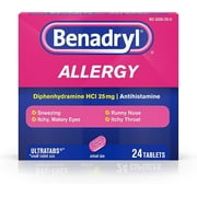 Benadryl Ultratabs Antihistamine Allergy Relief with Diphenhydramine HCl, 24 Count