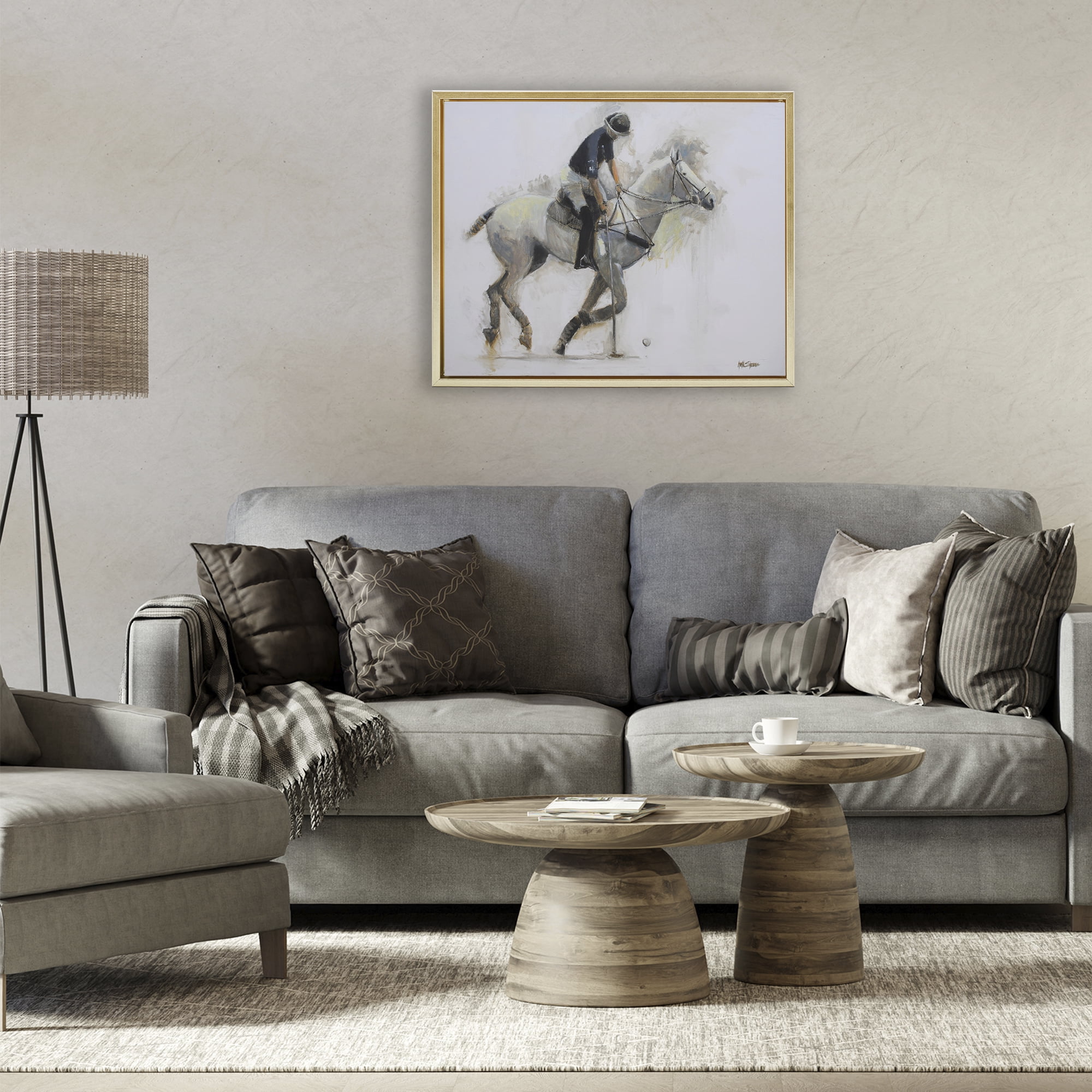Stupell Industries Polo Rider in Motion Gold Framed Floater Canvas Wall Art, design by Jadei Graphics