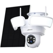 ANRAN Floodlight Security Camera Wireless Outdoor with 360 PTZ, 2K Solar Powered WiFi Camera, Smart Light Cam, Color Night Vision, Siren, IP65 Waterproof, Two Way Audio, PIR Motion Detection, Alexa