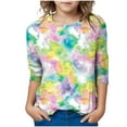thumbnail image 3 of JTSRKL Ombre T-Shirts for Kids Girls Teens Cute Tie Dye Gradient Print 3/4 Length Sleeve Crew Neck Basic Tunic Tees Tops Loose Fit Cotton Blouses Khaki 4-5 Years, 3 of 7