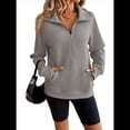 thumbnail image 1 of Sudadera Corta de con Cuello Alto y Media Cremallera para Mujer, Bolsillos y Abertura para el Pulgar. Gris M, 1 of 10