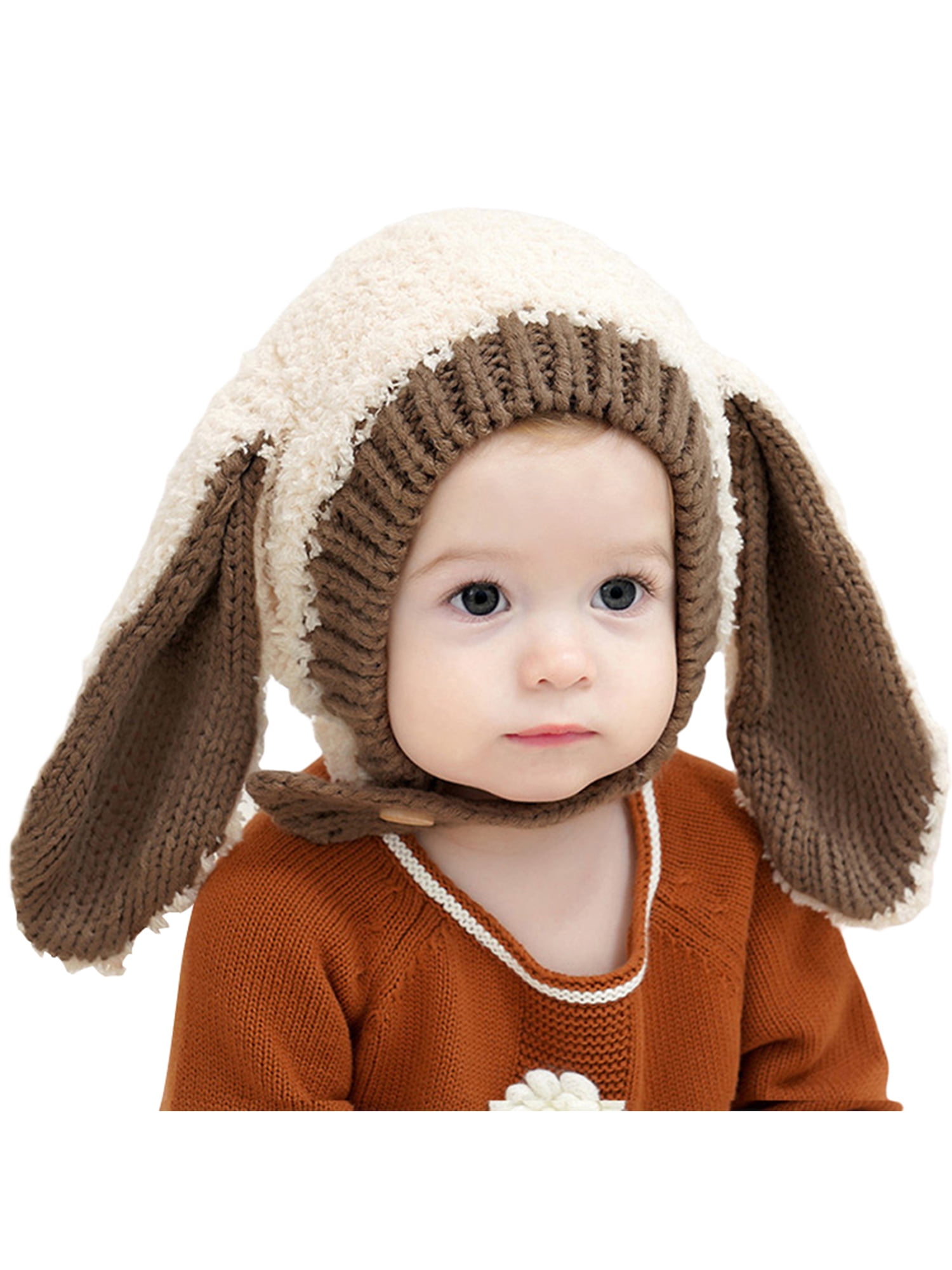CROCHET KITTY CAT EAR FLAP BABY HAT KNIT  infant toddler beanie photo prop USA 