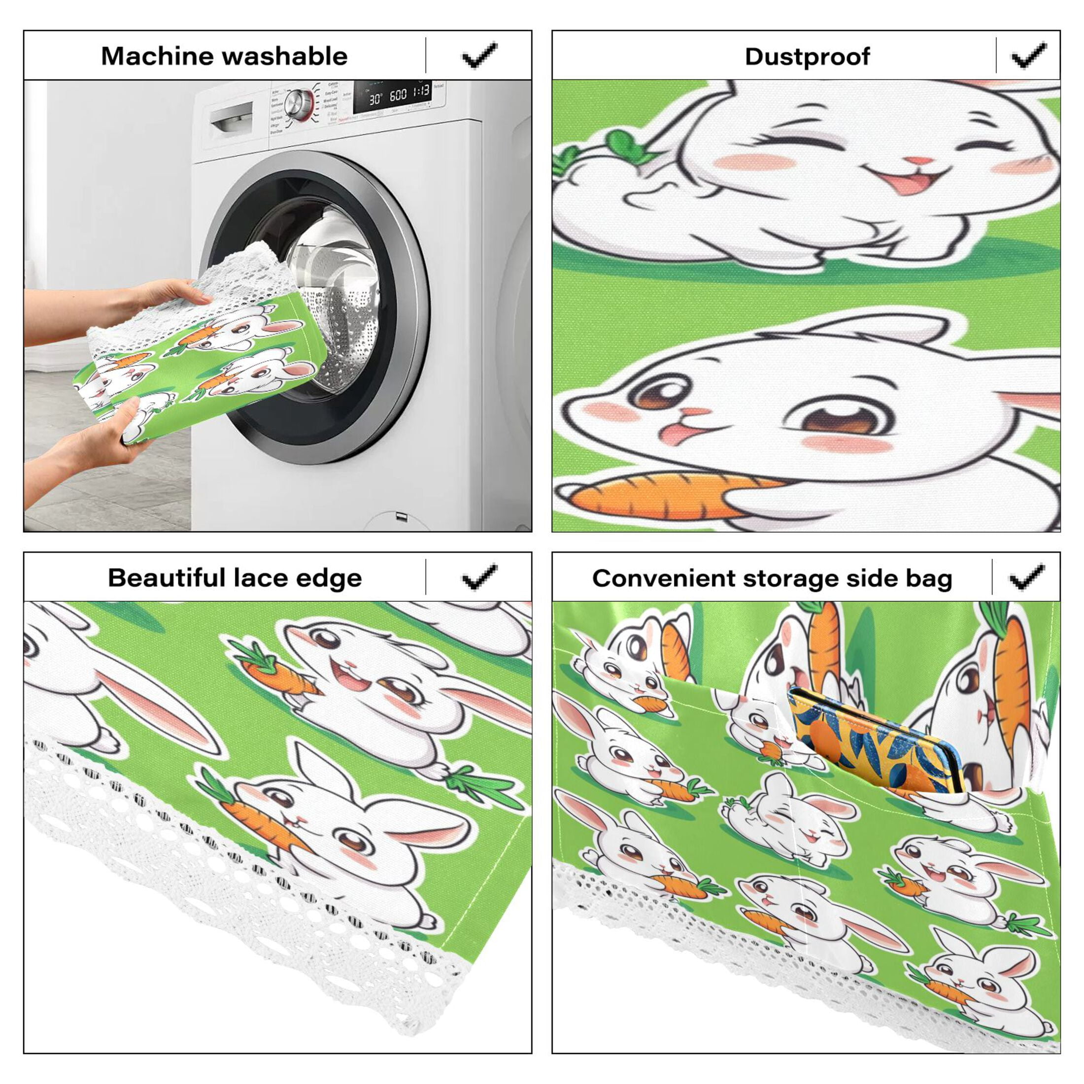 WOBOGO Cute White Rabbits Eating Carrots Washing Machine Cloth Dryer Refrigerator Top Cover Protective Non-Slip Mat For Kitchen Laundry