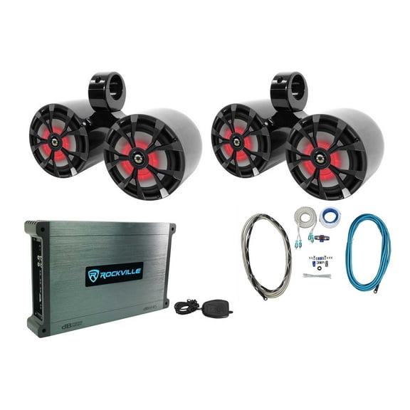 (2) Rockville RKL80MB 8" Marine Dual Wakeboard Tower Speakers w/LED''''''''s Amplifier
