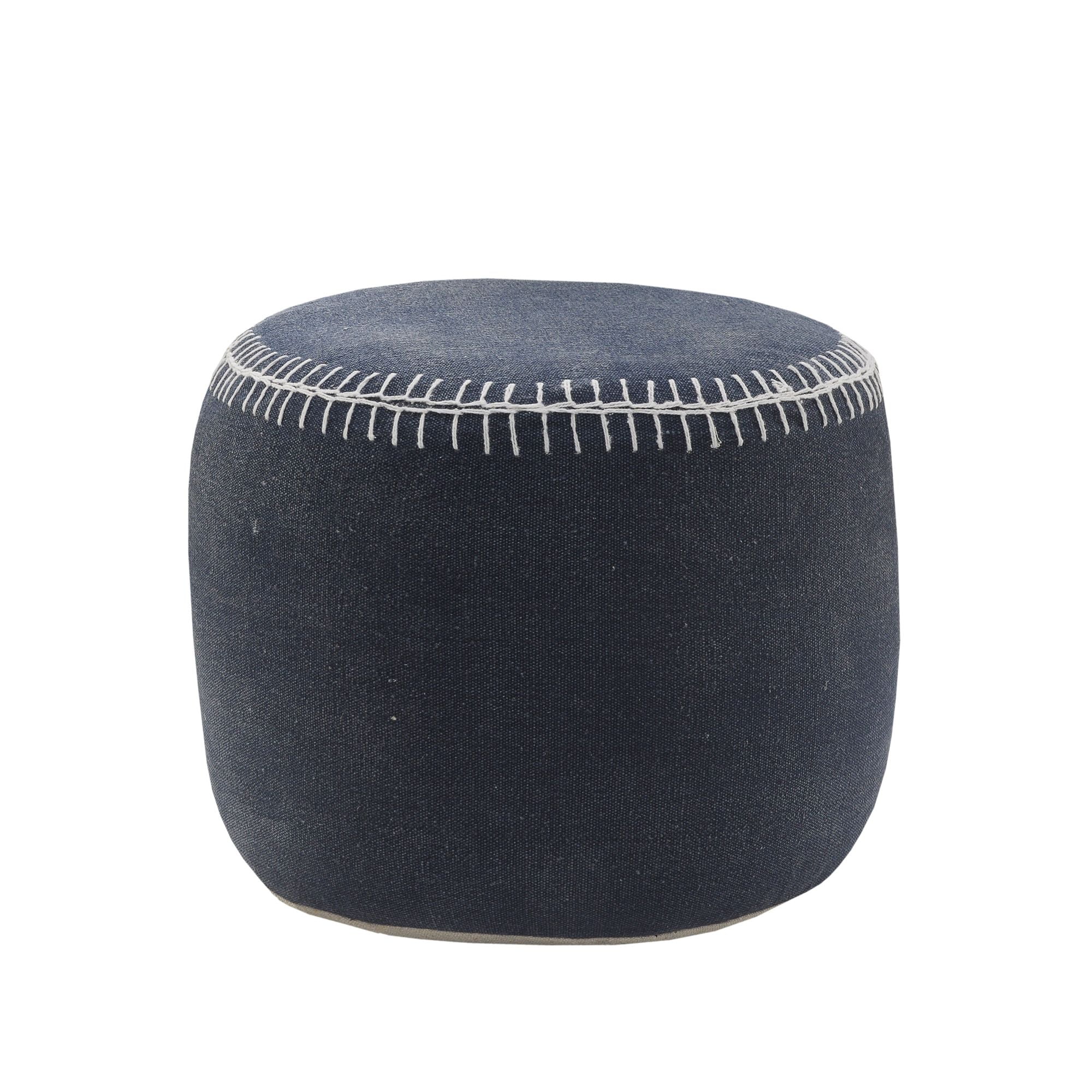 toelage Pas op Distilleren 18" Navy Blue and White Embroidered Border Handcrafted Round Pouf Ottoman -  Walmart.com