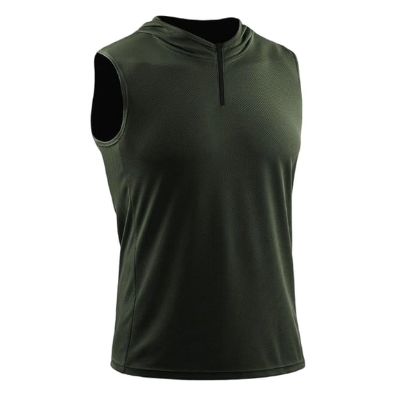 Men's Solid Color Sleeveless Hooded Sweatshirt Fitness Zip-Up Top