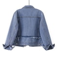 thumbnail image 4 of JOANKDMI Jean Jacket for Women Trendy Denim Button Down Collared Distressed Long Sleeve Jean Coat with Frayed Vintage Casual Shacket Outerwear for Fall Spring Everyday Wear, 4 of 8