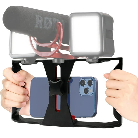 BYXAS Universal Smartphone Video Rig for Phone , Filmmaking Vlogging Rig Aluminium Alloy Phone Video Cage Grip with Cold Shoe Mount for Videomaker Videographer