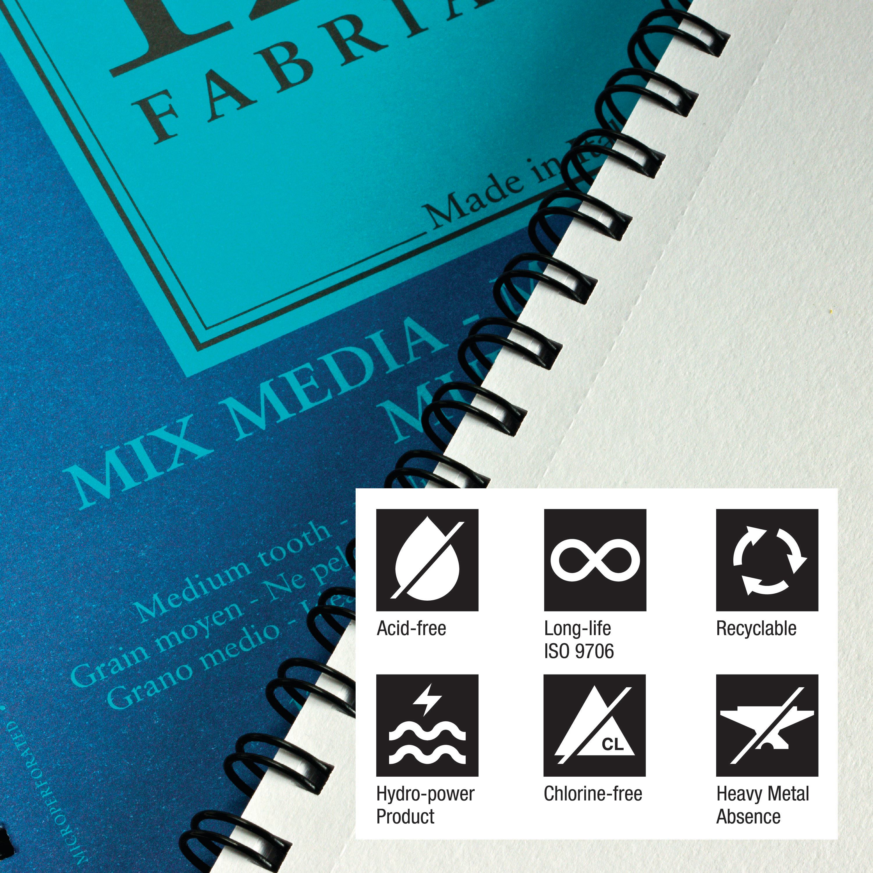 Fabriano 1264 Mixed Media Pad, 11”x14”, 110 lb, 60 Sheets, 100% Alpha-Cellulose, Dry & Wet Mediums