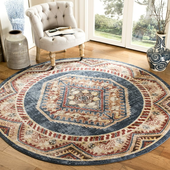 SAFAVIEH Bijar Femie Oriental Area Rug, Royal/Rust, 6'7" x 6'7" Round