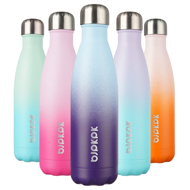 BJPKPK Botellas de agua aisladas -17oz/500ml -Botellas de agua de acero inoxidable Botellas de agua deportivas Mantienen el frío durante 24 horas y el calor durante 12 horas Botellas de agua sin BPA O