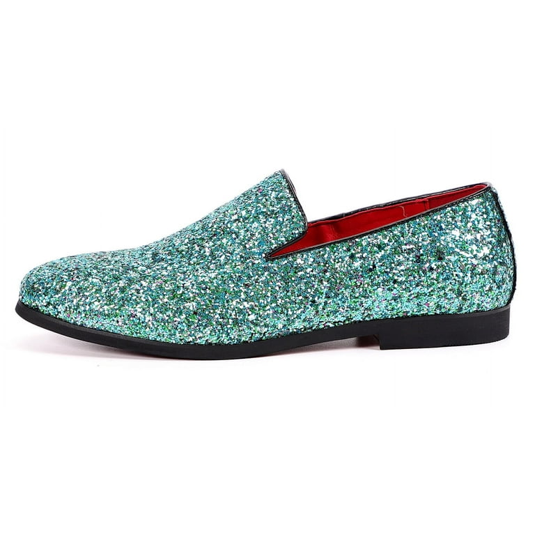 Santimon Men's Leather Glitter Loafers Dress Shoes for Casual & Formal  Events Cyan 12.5 US - Walmart.com