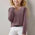 thumbnail image 4 of KAUOD Girls V Neck Knit Sweater Plush Long Sleeve Pullover Sweater Soft Oversized Fall Warm Casual Knit Tops for Kids, 4 of 6