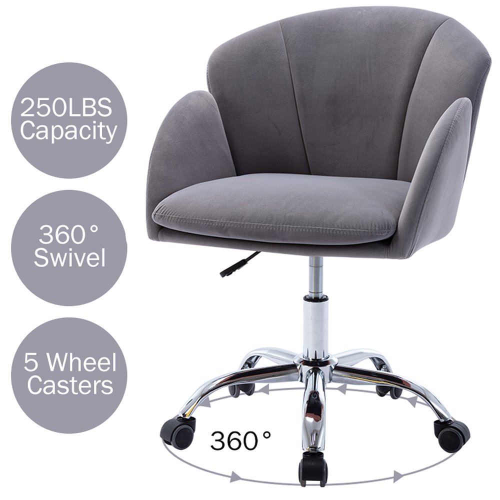 Velvet Office Chair, Modern Swivel Accent Vanity Chair with Wheels