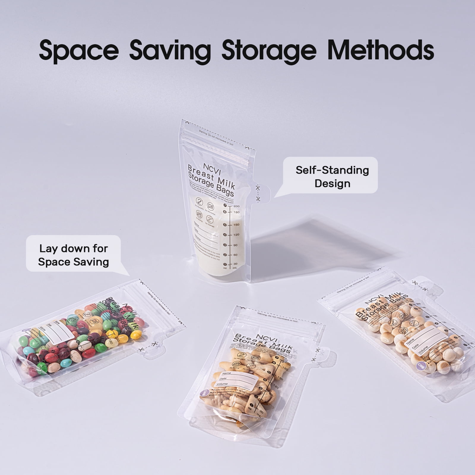 NCVI Breastmilk Storage Bags, Milk Freezer Bags for Long Term Breastfeeding Storage, Temperature Sensor (180 Count)