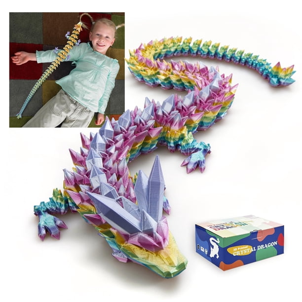Dragon Imprimé 3D Articulé – 2 Cerfs-Volants 30 Cm – Jouet Flexible Et Décoratif – Violet Et Vert – Cadeau Enfant Et Adulte