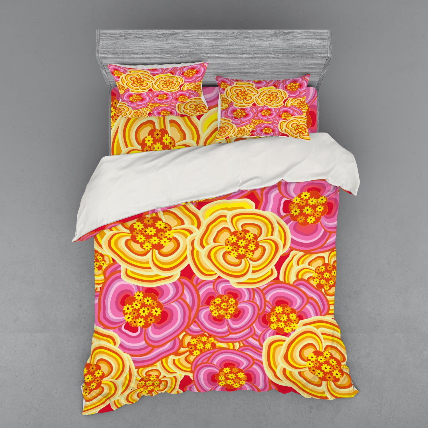 Floral Duvet Cover Set, Funky Vibrant Colored Flower Burst Little