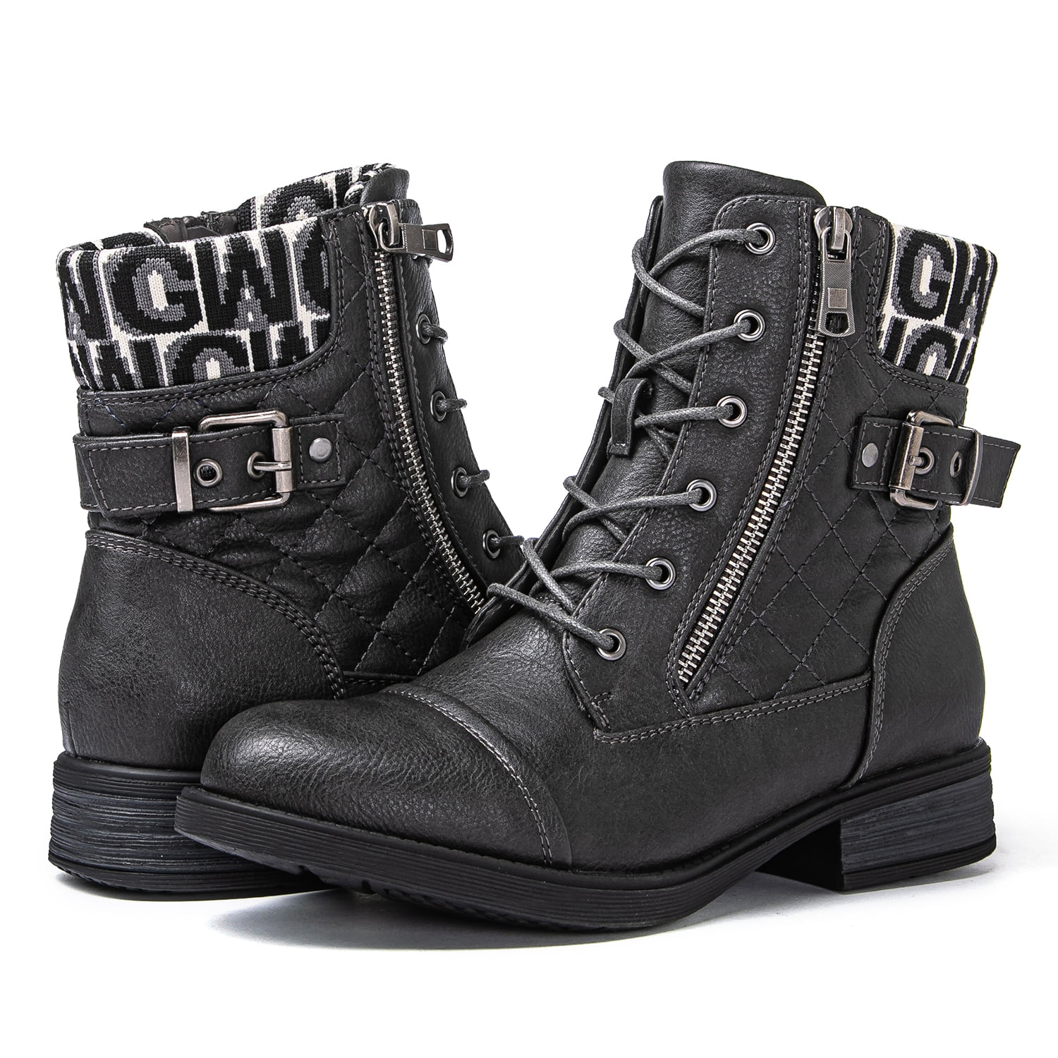 GLOBALWIN Women's Lace-up Ankle Bootie Military Combat Boots 