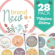 Monthly Baby Milestone Stickers - Baby Shower, Newborn & 1st Birthday Gifts for Boys & Girls, 28 Pack – Floral