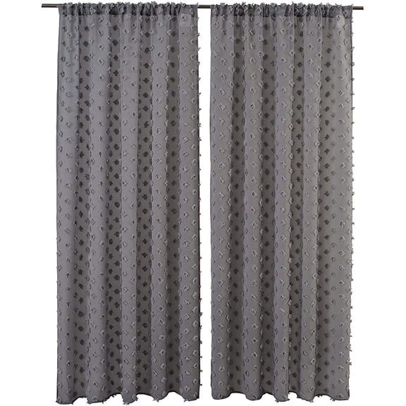 DriftAway Olivia Voile Chiffon Sheer Window Curtains Embroidered with Pom Pom 2 Panels Rod Pocket 84"L x 52"W light Gray