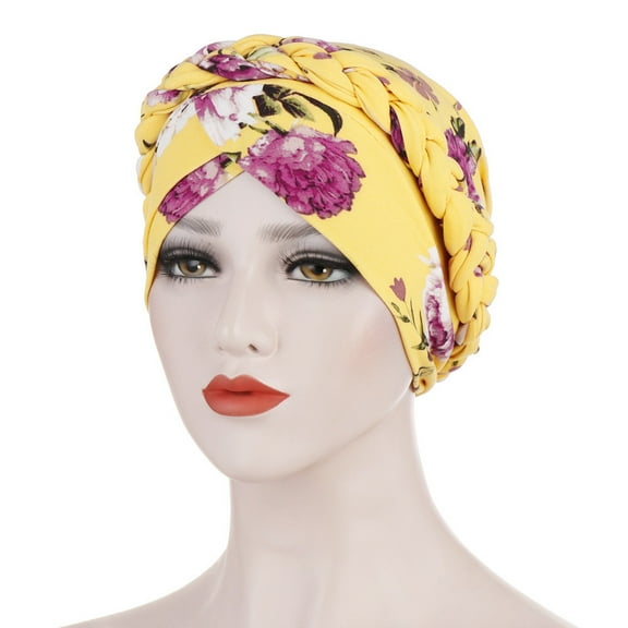 Herrnalise Women Floral Braid India Hat Muslim Ruffle Chemo Beanie Turban Wrap Cap
