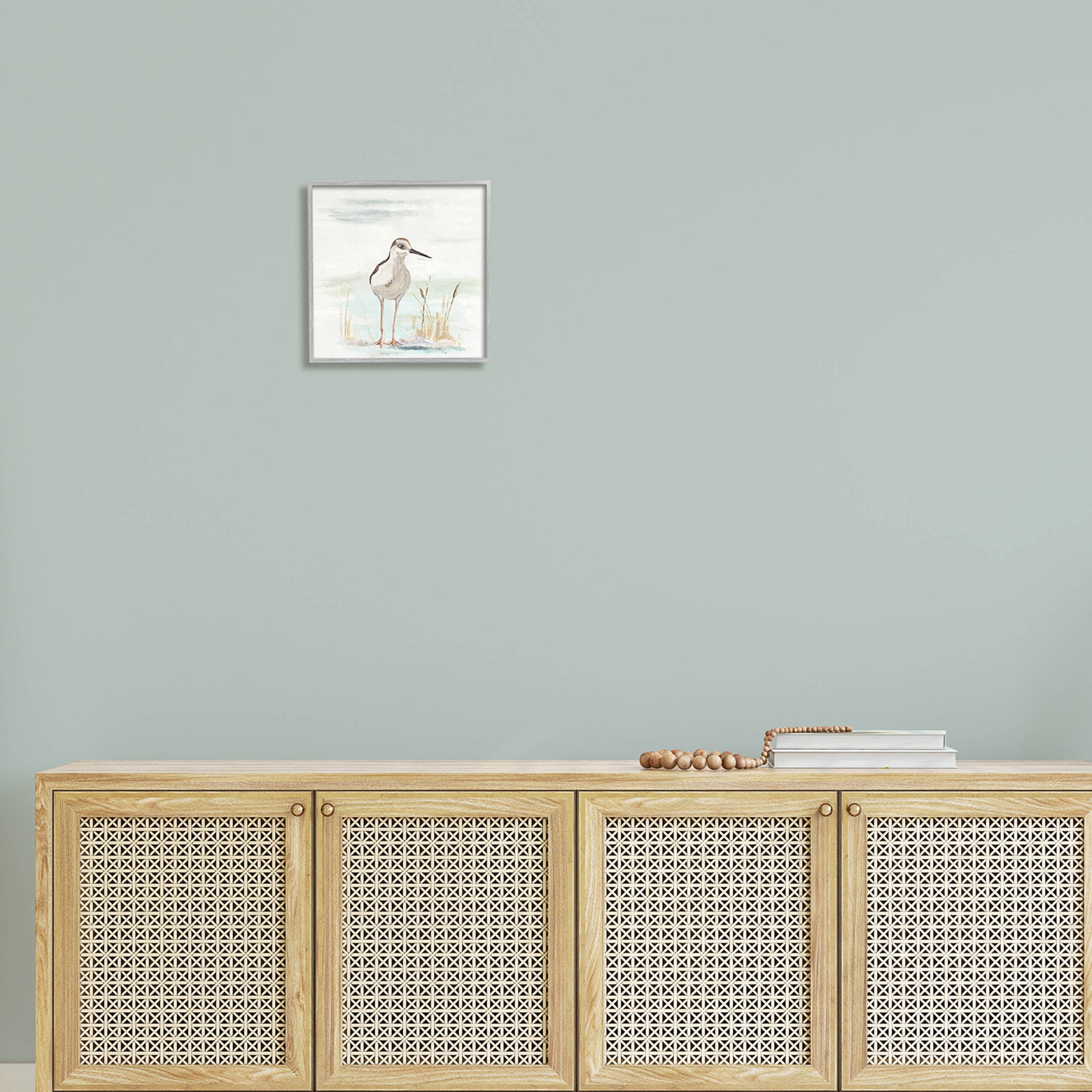 Sandpiper Bird Beach Grass Sprigs Animals & Insects Graphic Art Gray Framed Art Print Wall Art