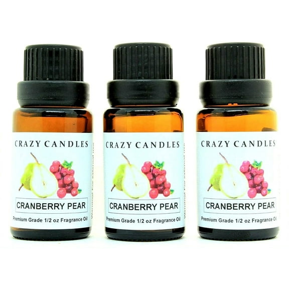 Crazy Candles Cranberry Pear 3 Bottles 1/2 Fl Oz Each (15ml) Premium Grade Scented Fragrance Oil