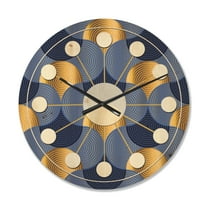 Designart 'Retro Luxury Waves In Blue and Gold VIII' Mid-Century Modern Wood Wall Clock