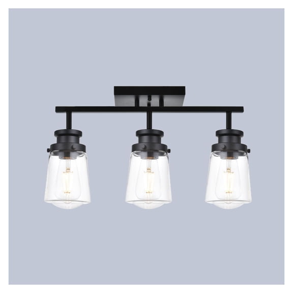 3 Light Black Wall Sconces Bathroom Vanity Lighting Fixture with Clear Glass Shade Classic Spotlight Fixture with Rotatable Light Head Metal Ceiling Light Fixture