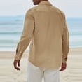 thumbnail image 3 of Men's Fashion Long Sleeve Solid Colour Casual T Shirt Button Regular Fit Shirt Top 2XL, 3 of 4