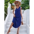 thumbnail image 4 of Women'S Summer Casual Loose Sundress Long Dress Sleeveless V Neck Split Tshirt Maxi Dresses Color Blue S, 4 of 9