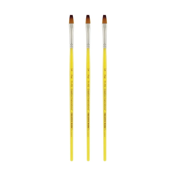 Creative Inspirations Dura-Handle Flat 1/4 Inch Short Handle Set of 3 Paint Brushes- Resin Handle, Synthetic Paint Brushes, Flat Brush for Oils, Acrylics, Watercolors- Handles Will Not Chip or Crack